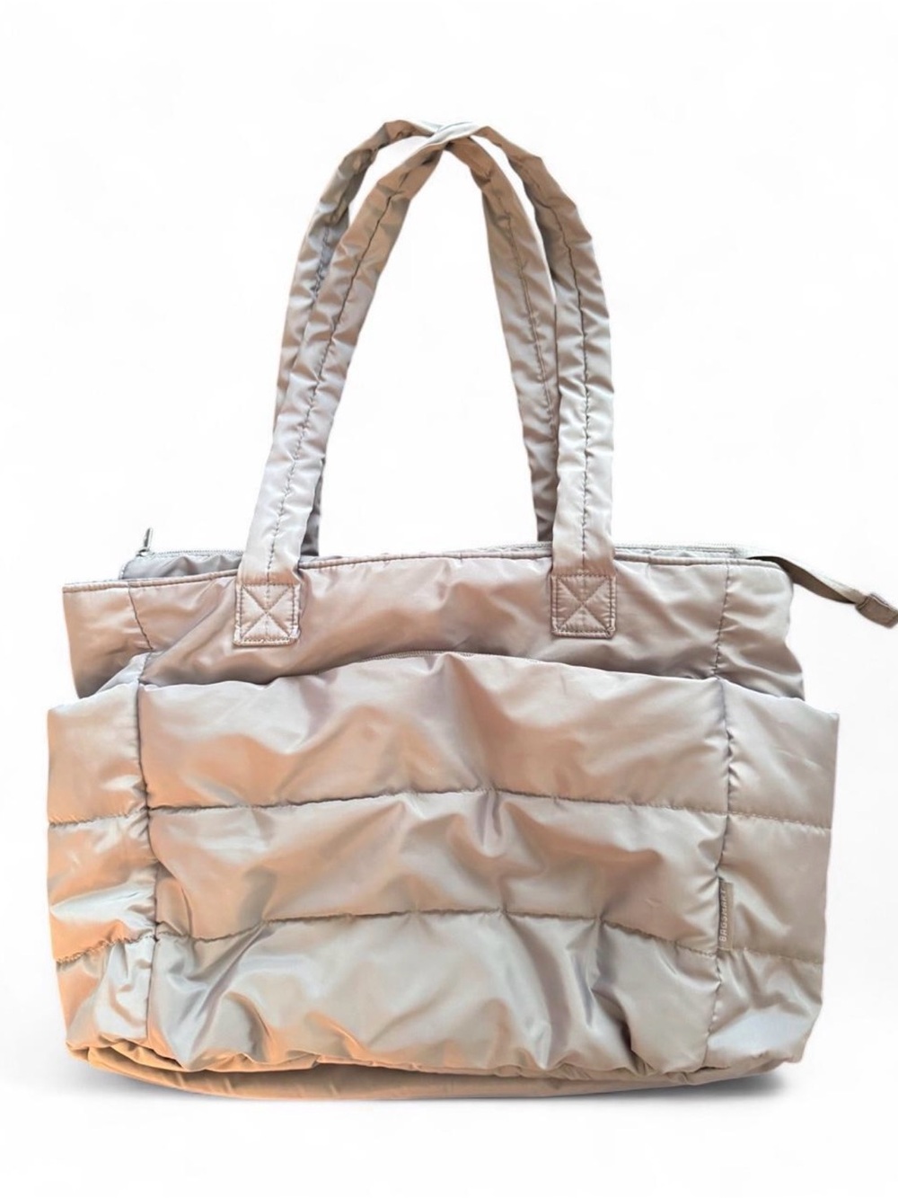 BAGSMART  grey puffer tote bag with padded laptop sleeve. Luggage pass through